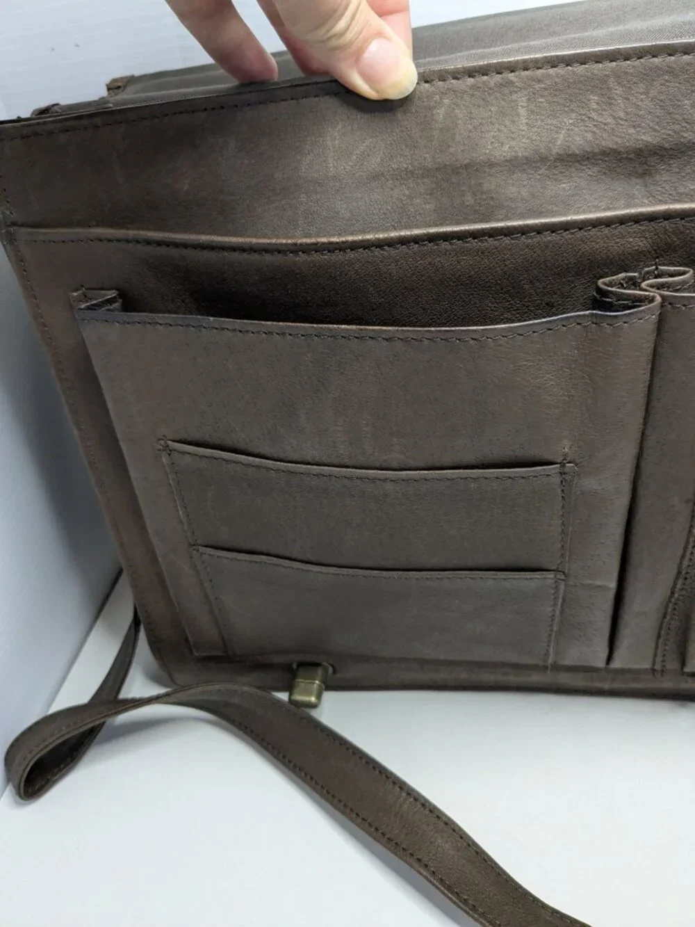 Wilsons Leather Brown Leather Briefcase Messenger Bag Top Handle Shoulder Strap